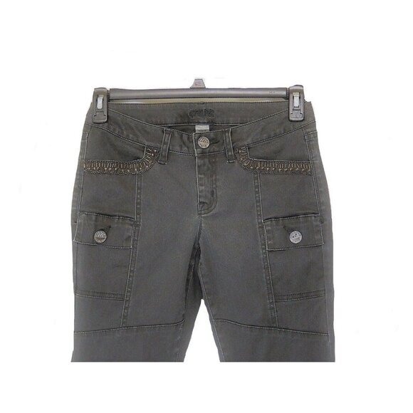Cache Jeans Sz 6 Low Rise Cropped Embellished Ankle Zip Gray - Picture 2 of 4